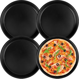 Pizzaplaat, 4 stuks, rond, Ø 20 cm, quiche bakvorm, roestvrij staal, rond, pizzavorm, pizzaplaat, anti-aanbaklaag, set voor pizza, flammkuchen, cake
