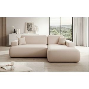 Hoekbank Gio - Hoeksalon lounge rechts - beige - met slaapfunctie en opbergruimte - seatsandbeds