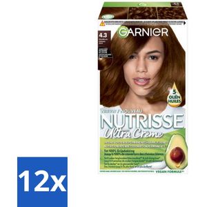 12 x Garnier - Nutrisse Ultra Crème 4.3 - Haarkleuring - Goudbruin - Intens Voedend - Permanente Kleur - Goudbruine Haarkleur - Permanente Haarkleur - Haarkleuring - Nutrisse Ultra Crème - Grijsdekking