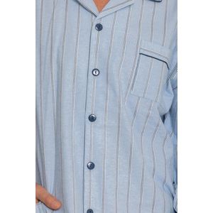 Outfitter katoenen heren pyjama - Doorknoop - Knoopsluiting - XXL - Blauw