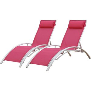 Set van 2 GALAPAGOS ligstoelen in roze textilene - wit aluminium