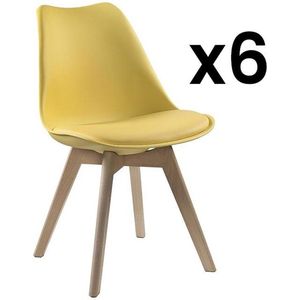 Set van 6 stoelen JODY - Polypropyleen, kunstleer en beuken - Geel L 49 cm x H 82 cm x D 57 cm