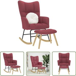 The Living Store Schommelstoel met voetenbank stof wijnrood - Schommelstoel - Lounge Stoel - Relaxfauteuil - Voetenbank - Woonkamer Meubilair