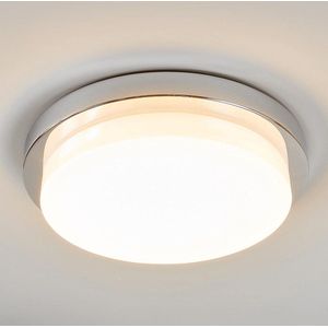 Lindby - Plafondlamp badkamer - 1licht - polycarbonaat, metaal - H: 5.8 cm - opaalwit, chroom - Inclusief lichtbron