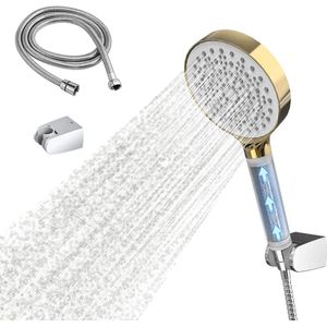 Douchekop met slang waterbesparend en drukverhogend met filter - 15 m slang en houder - 6 straalsoorten - handdoucheset (wit goud) Shower Head with Filter
