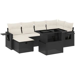 vidaXL Loungeset 7-delig - Poly Rattan - Zwart