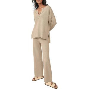 Dames Gebreide 2-delige Loungewear Set met Trui en Wijde Pijpen