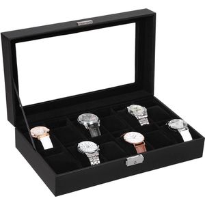 Watch Box - Horlogeorganisator - Sieradenopslag - Afsluitbaar - Fluwelen voering - MDF-constructie - 30 cm x 21 cm x 8,5 cm