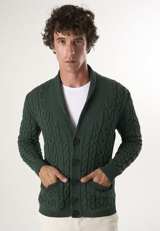 Felix Hardy - Cardigan - Donkergroen - 100% Katoen Heren