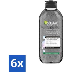 6 x Garnier - SkinActive - Micellair Jelly-water - Alles-in-1 - Charcoal - 400 ml - Reiniger - Micellair Water - Houtskool - Gezichtsreiniger - Onzuivere Huid