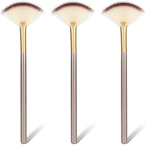 3-delige Ventilatorborstels voor Gezichtsbehandelingen - Zachte Make-up Applicators met Houten Handgreep