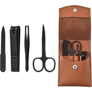 4-delig Manicure Set - nagelschaar - wenkbrauwklem - cosmeticaschaar - nagelvijl - in leren etui - nagelverzorgingsset - voeten - vingernagels - dames - heren