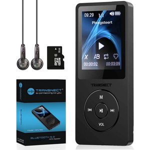 Transnect® - MP3 Speler/MP4 - Bluetooth - 8GB Geheugen- Ondersteuning tot 128 GB - HiFi Oordopjes - Zwart