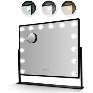 Mirlux Hollywood Spiegel met Verlichting - Make Up - 3 Dimbare Lichtstanden - 65 x 50 cm - Zwart