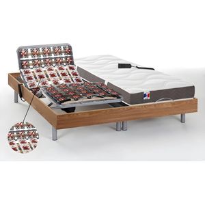 Vente-unique Elektrisch relaxbed JUPITER van 100% latex van DREAMEA - Naturel eiken - 2x90x200cm - OKIN motoren L 200 cm x H 35 cm x D 180 cm