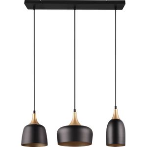 LED Hanglamp - Hangverlichting - Trion Zira - E14 Fitting - 3-lichts - Rechthoek - Mat Zwart - Metaal