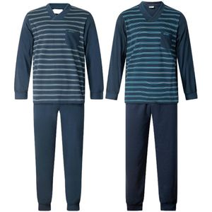 Gentlemen - 2 aangeruwde heren pyjama's 114297 - double jersey - V- hals - blauw en grijs - maat M