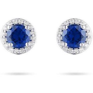 Jewels Inc. - Oorsteker - Roset gezet met Witte en Blauwe Zirkonia Stenen - 5mm Breed - Gerhodineerd Zilver 925