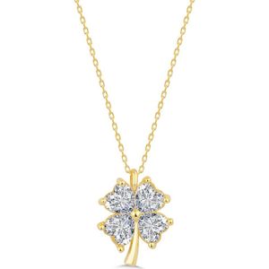 Klavertje Vier Met Zirkonia Steen Ketting Goldplated (925 Sterling Zilver) Gouden Zirkonia Geluksketting Dames | Cadeau Voor Vrouw Of Vriendin