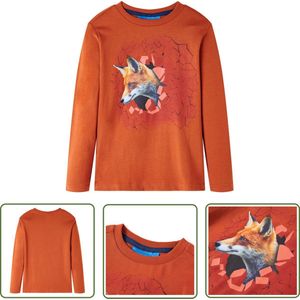 vidaXL Langmouwig Hemd - Kinderhemd - Kindershirt met lange mouwen 116 lichtroestkleurig - Meisjeshemd - Jongenshemd - Bruine Kleding