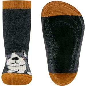 Ewers Antislipsok - Donkergrijs&Okergeel - Hondje - Siliconenzool-19/20