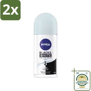 Nivea - Deodorant - Roller - Black & White Invisible Fresh - 50 ml - Voordeelverpakking - 2 stuks - 48 uur bescherming - Anti-transpirant