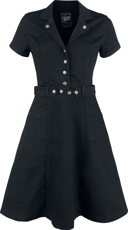 Queen Kerosin - A-line and button front Flare jurk - XS - Zwart