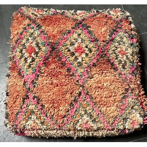 Marokkaanse Berber poef - 001 - meerkleurig - 60 x 60 x 20 cm - inclusief vulling - vintage poef - zitzak - zitkussen - poefen