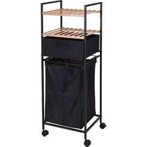 Bamboe Houten Badkamer Kastje/Trolley met Wasmand 109 cm - Badkamermeubels/Badkamerkasten