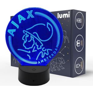 Lumi 3D Nachtlamp - 16 kleuren - Ajax - Amsterdam - Voetbal - LED Illusie - Bureaulamp - Sfeerlamp - Dimbaar - USB of Batterijen - Afstandsbediening - Cadeau