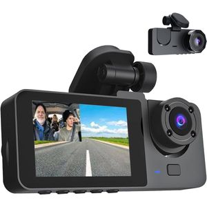3-kanaals dashcam voor en achter - 1080P dashcam voor en binnen met nachtzicht, bewegingsdetectie, parkeermonitor, sensorbescherming en lusopname