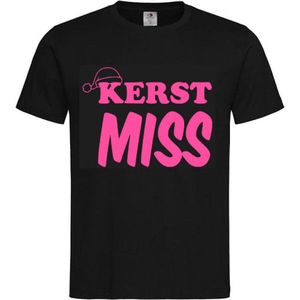 T-shirt Kinderen ""Kerst miss"" | korte mouw | Zwart/roze | maat 134/140