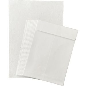 Set van 10 vel A4 wit katoenpapier met zilverglitters, 100 grs, en 10 enveloppen