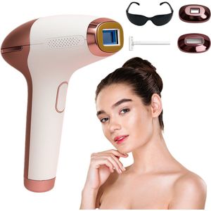 Safiya's Skin® IPL Laser Ontharingsapparaat – 999.999 Flitsen | Inclusief Opzetstukken, Bril en Scheermesje | Wit/Roze | Voor Thuisgebruik | 9 standen