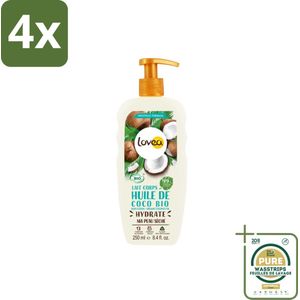 Lovea – Bodylotion – Coco Bio – Natuurlijke verzorging – 250 ml - Voordeelverpakking - 4 stuks - Droge huid - Hydraterende lotion