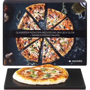 Pizzasteen XL voor oven en barbecue - Rechthoekige keramische pizzaplaat 38 x 30 cm - Inclusief receptenboek