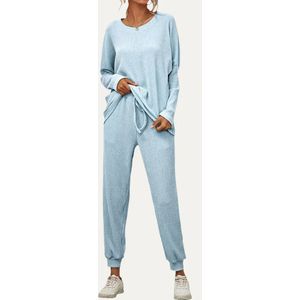 Mamsy Moment Collection - zachte en gezellige geribbelde 2-delige loungewear set - Lichtblauw - S