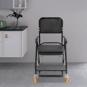 Douche Toiletstoel – Douchestoel – Badstoel – Mobiliteitsstoel – Toiletrolstoel – Verstelbaar in Hoogte – Met Remmen en Geïntegreerde Commode – Zwart