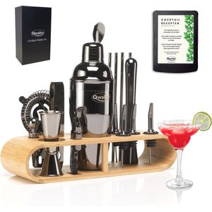 Cocktail Set - 18 delig (750ml) - Cocktail Shaker Set - Incl. Nederlandstalig Recepten E-book – Cadeau - Luxe Cadeau Man Vrouw Shaker Set – Zwart – Qwality