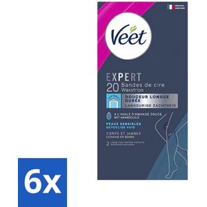 6 x Veet Expertn - Ontharingsstrips - Lichaam & benen - Normale huid - 20 Strips - Veet Ontharingsstrips - Ontharen Benen - Ontharen Lichaam - Ontharingsstrips Normale Huid - Ontharingsstrips Amandelolie