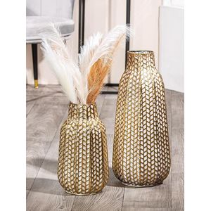 Casablanca decoratieve vaas groot - moderne metalen vaas - voor pampasgras - 1 stuk - goud - hoogte 38 cm