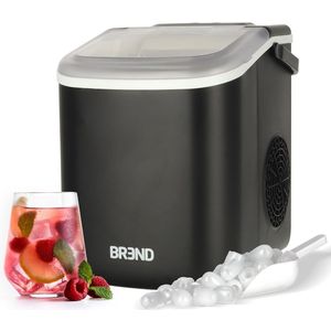 BREND BR-2213 IJsblokjesmachine met Schep en Lekbak - Grote L of Kleine S Ijsklontjes - Draagbare IJsblokjesmaker – 10 kg in 24 uur - Zwart