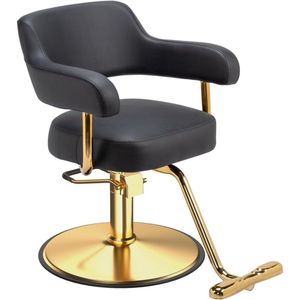 Kappersstoel – Kappersstoel Verstelbaar – Barberstoel – Kapperstoel Draaibaar – Kappersstoel Met Voetensteun – Zwart-Goud – 150 kg Draagvermogen – PVC Leren Bekleding