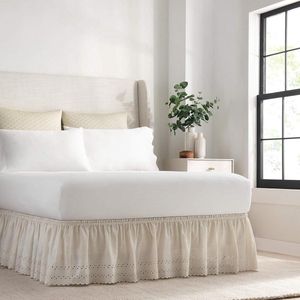 Oogje Wrap Rond Gemakkelijk Aan-Uit Stof Ruche 18-Inch Drop Bedrok Koningin Ivoor - Easy Fit