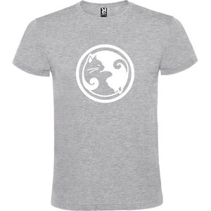 Grijs  T shirt met  ""Ying Yang poezen"" print Wit size M