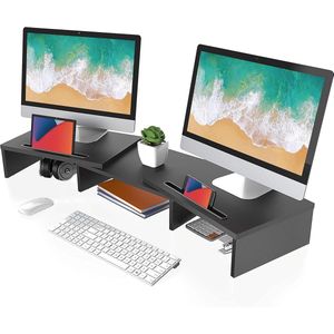 Laptop standaard — Monitorstandaard Houten Verhoger Draaibaar Lengte Verstelbaar - Telefoon Houder - 79-111.3x28x10.6cm - Max. Belasting 25kg - Zwart DT111101WB