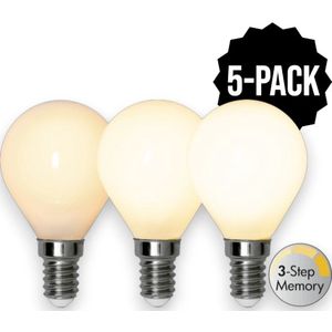 5-Pack | 3 standen - Kogellamp - E14 - 4W - Extra Warm Wit - 2700K - Opaal