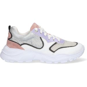 Braqeez 423285-500 Meisjes Lage Sneakers - Wit/Zilver/Roze - Leer - Veters