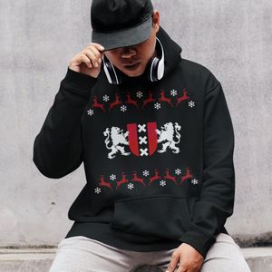 Amsterdam Kerst Hoodie Zwart Wapen Van Amsterdam - Maat XS - Uniseks Fit - Kerstkleding Voor Dames & Heren