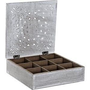 MDF houten theedoos/theekist mandala wit 9 vakken 23 x 23 x 7 cm - Theezakjes bewaardozen